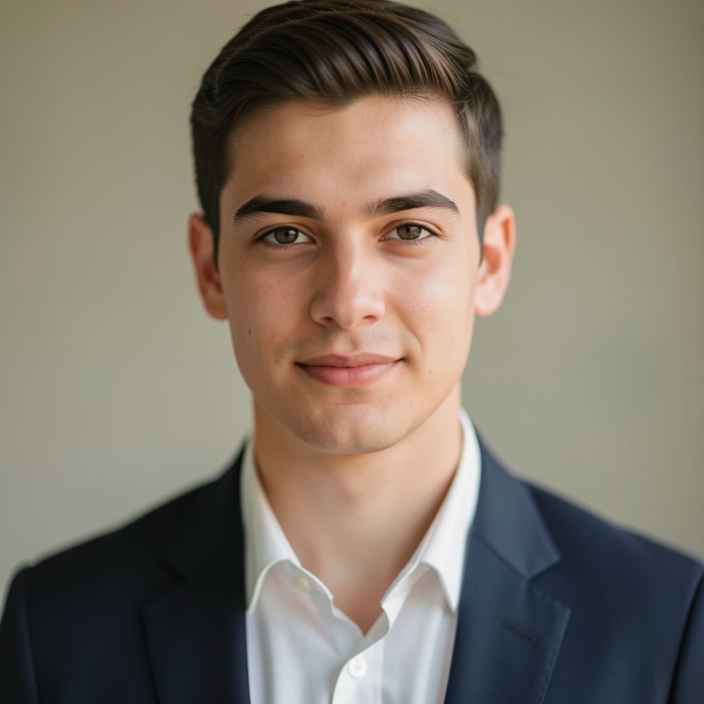 Editorial portrait of Tobias Ashcroft, soft natural light, neutral background, London setting